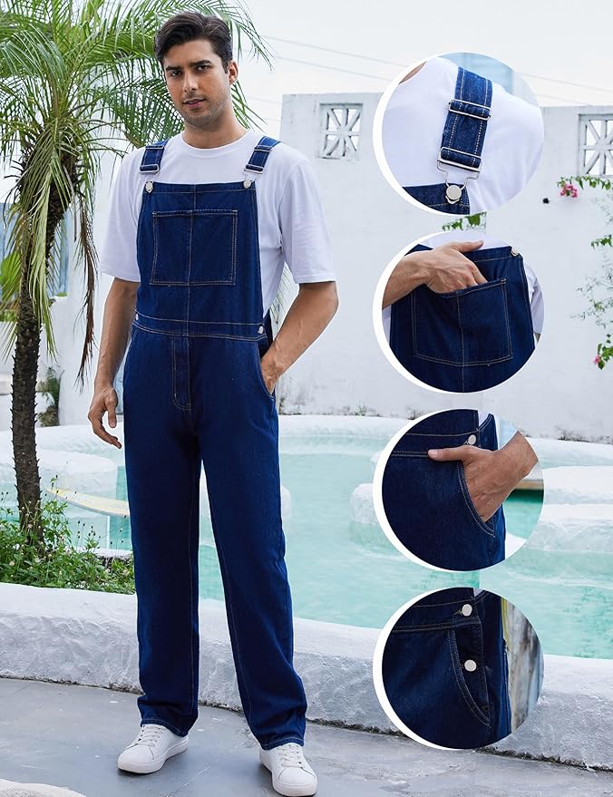 Overalls for Men Fashion Coveralls Work Utility Denim Women Bib Jumpsuit with Pockets