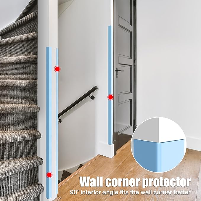 ‎Frychee Wall Corner Protector, Walls Edge Protector，Self-Adhesive Wall Corner Guards,PVC Double Side Edge Protector， Furniture Stairs Guard (Blue 2PCS 120cm/47.2in)