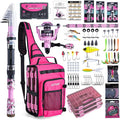 Goture Pink Fishing Rod and Reel Combo - ML Action Spinning Reel Pole with Pink Bag - Telescopic Rod Kit for Starter Travel Saltwater Freshwater, Gift for Woman