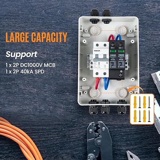 Solar Combiner Box (1 in 1 Out/2 in 2 Out/3 in 3 Out/4 in 4 Out) PV Combiner Box with 1000V DC 40A MCB & 20-40KA SPD Power Distribution Box (1String 1in1out)
