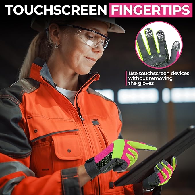 HANDLANDY Work Gloves for Women, Breathable Leather Gardening Glove for Yard Maintenance, Hand Protection with Touch Screen
