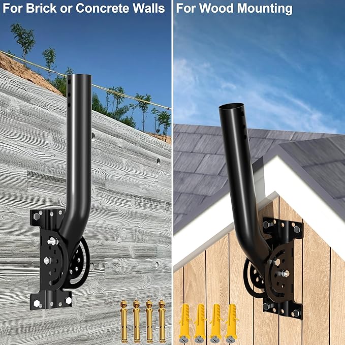 Universal Antenna Mount, Heavy Duty 50LB Adjustable Pole and Wall J-Mount Bracket, Fit for Outdoor TV Antenna, WiFi Bridge, Access Point (12-inch Height, 1.38-inch Diameter, Black)