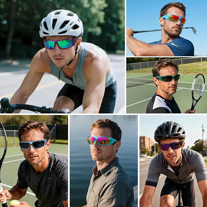 Polarized Sports Sunglasses for Men Women Unbreakable Frame Cycling Fishing Wrap Around Sunglasses UV400 Protection