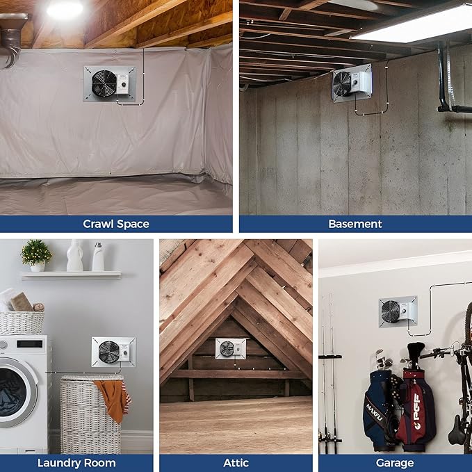 ALORAIR 260CFM Crawl Space Ventilator Fan, 6.7 Inch Basement Vent Fan with Humidistat & Thermostat, IP-55 Rated Isolation Mesh for Crawlspace, Garage, Attic, Exhaust
