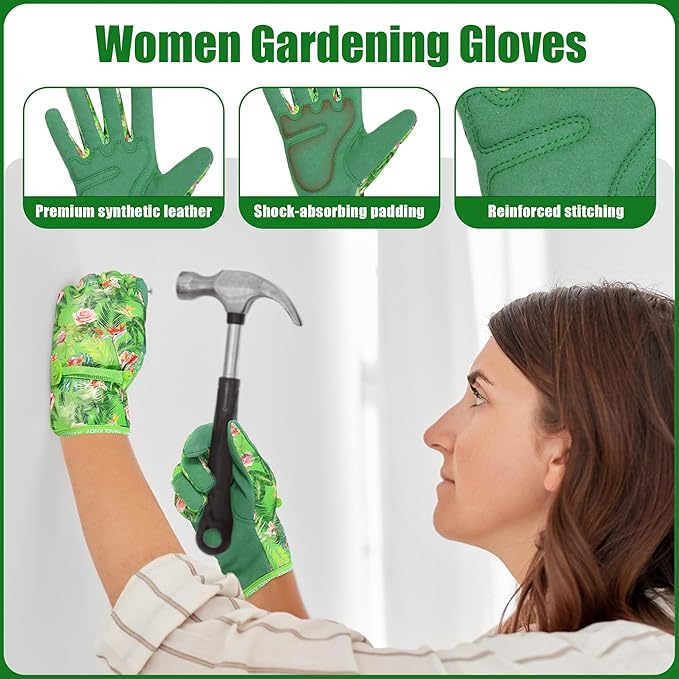 HANDLANDY Work Gloves for Women, Breathable Leather Gardening Glove for Yard Maintenance, Hand Protection with Touch Screen