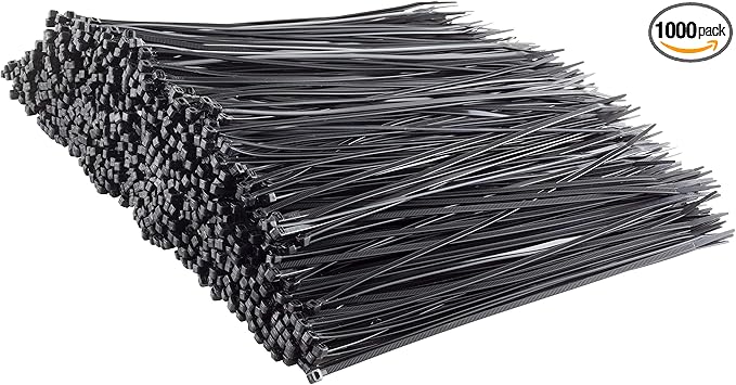 GTSE 8 Inch Black Zip Ties, 1,000 Bulk Pack, 50lb Strength, UV Resistant Strong Nylon Cable Ties, Self-Locking 8" Tie Wraps