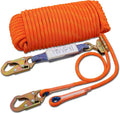 Fall Protection Safety Rope 50ft Heavy Duty Vertical Roofing Grab Snap Hook Shock Absorber Fall Protection Line Kit Restraint System Roofing Safety Equipment (50FT)