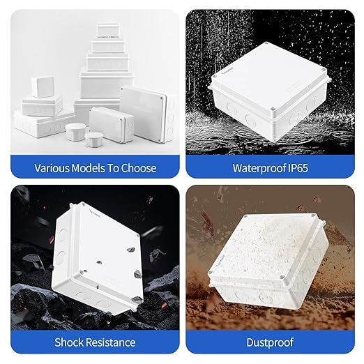 Waterproof Electrical Junction Box (5.9"x5.9"x2.8") with 8 Reserved Holes for Electronics - Sturdy ABS Plastic IP65 Dustproof Project Enclosure - White, (150x150x70mm)