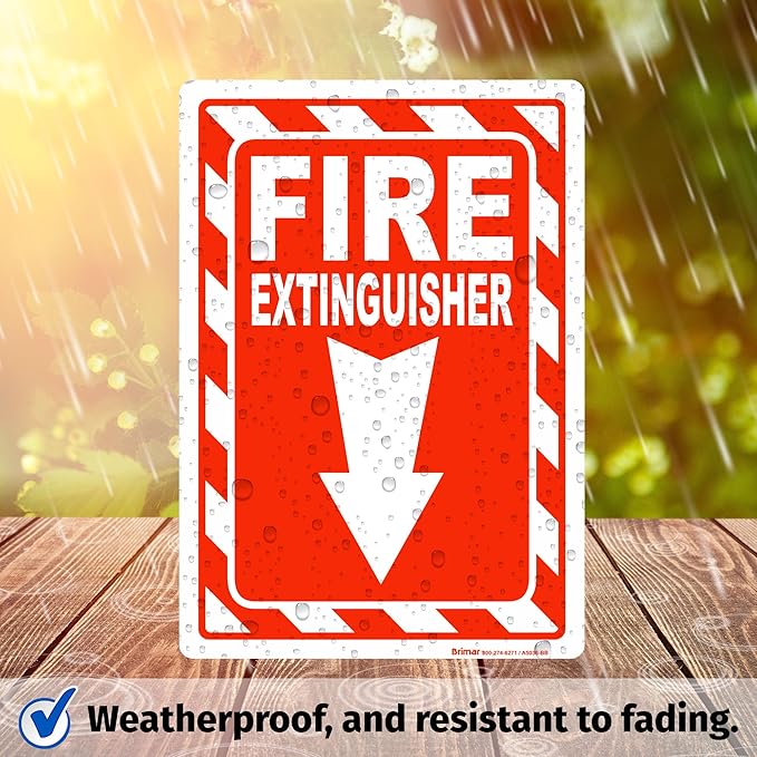 Brimar - 7" x 10" - Fire Extinguisher Sign - 4 Mil Glow-in-the-Dark Peel and Stick Polyester Label - Easy Installation - Versatile Use