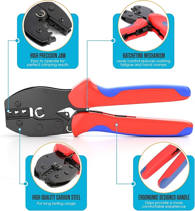 Houseables Solar Wire Connectors, Solar Connector, Crimping Tool, Disconnect Tool, Crimper, Connector Kit, PV Kit, Household, Panel, Cable, 51PC, 12 Pairs 4mm, 2 Spanner Wrench, AWG 14-10, 2.5/4/6 mm²