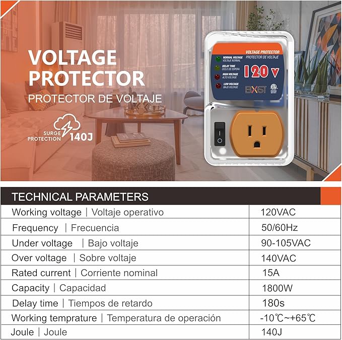 [ETL Listed] BXST Single Outlet Surge Protector for Refrigerators Voltage Protector for Home Appliance Delay Protection Electronic Surge Protector for Fridge TV Air Conditioners 120V 15A 1800Watts