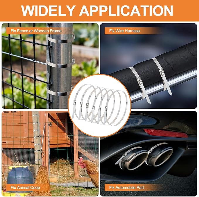 110PCS Metal Zip Ties, 11.8IN +7.8IN Stainless Steel Zip Ties Heavy Duty for Outdoor, Heat Resistant Cable Tie Buckle for Chain Link Fence, Exhaust Wrap, Pipe, Electrical Wiring, 2026 New