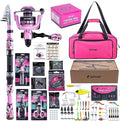 Goture Pink Fishing Rod and Reel Combo - ML Action Spinning Reel Pole with Pink Bag - Telescopic Rod Kit for Starter Travel Saltwater Freshwater, Gift for Woman