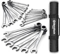 DURATECH Ratcheting Wrench Set, Combination Wrench Set, SAE & Metric, 22-piece, 1/4" to 3/4" & 6-18mm, CR-V Steel, with Pouch