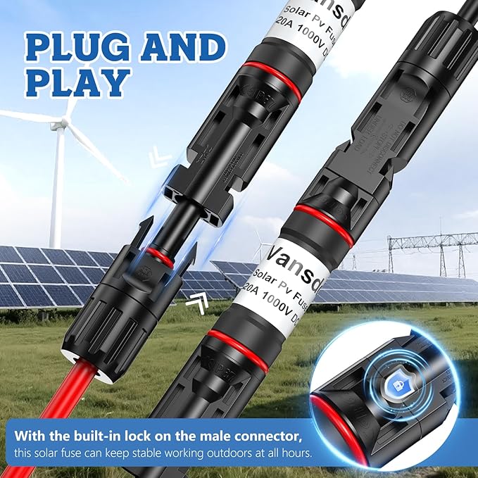 20A Solar Fuse Holder Inline,Male and Female Connector for Solar Panel and Solar Controller,Waterproof Solar Panel Fuse, 1PCS
