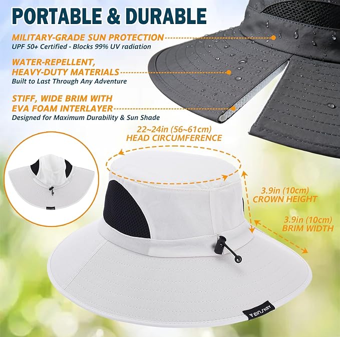 EINSKEY Wide Brim Sun Hat, UPF 50+ UV Protection Waterproof Packable Bucket Hat for Men & Women, Fishing Hiking Beach Garden