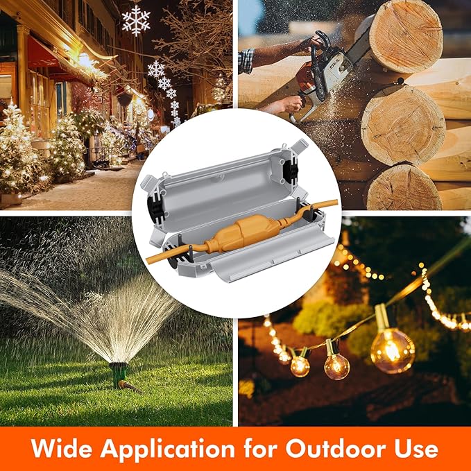 RESTMO 2 Pack Compact Outdoor Extension Cord Cover, IP44 Waterproof Box and Safety Housing Case, Ideal to Protect Outdoor Plugs, Electrical Connections, Holiday Decoration Lights, Light Gray