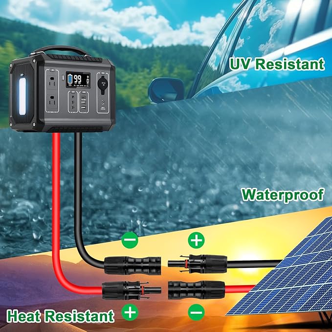 Solar Extension Cable 8AWG 15FT 2-Pack (Red + Black), PV Wire with Male/Female Solar Connectors, Weatherproof Solar Panel Wire for RV, Boat, Inverter, Off-Grid Systems