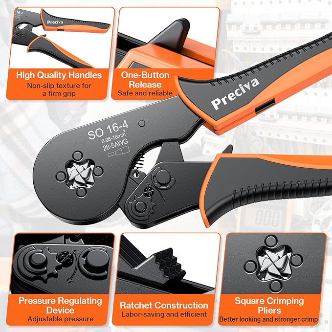 Preciva Ferrule Crimping Tool Kit with 1500PCS Wire Connectors, Ratchet Jaw Wire Crimping Pliers for AWG 28-5 Cable connectors