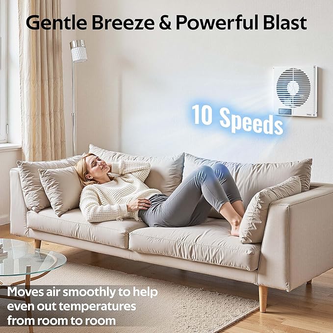 2PCS 8" Room to Room Fan with Remote, 320CFM Through Wall Air Transfer Fan with Temperature Control, Reversible Airflow Design, 10 Speeds, Quiet Balance Exhaust Vent for Bedroom, Laundry, Kitchen