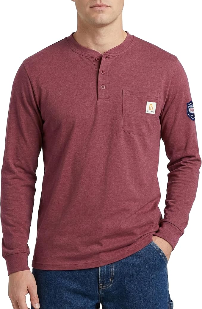BOCOMAL FR Shirts Flame Resistant Shirt 5.5oz 100% Cotton Light Weight CAT2 Fire Retardant Henley Shirts