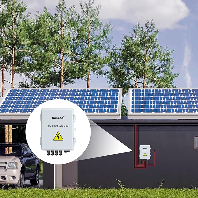 Solar Combiner Box, Briidea 4-String PV Combiner Box with 10A Circuit Breakers & Lightning Arrester, IP65 Waterproof, for On-Grid & Off-Grid Solar Panel Systems