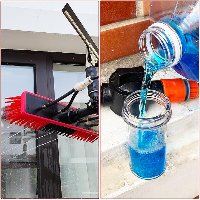 20ft Window Cleaning Pole Kit with Squeegee Extension Pole, Solar Panel Cleaner, Soap Dispenser, High Washing Tool