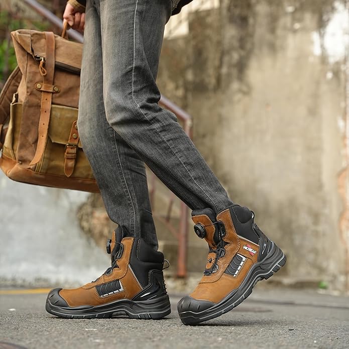 Composite Toe Work Boots for Men and Women – Exceeds Steel Toe Protection, Quick Fit System, Kevlar Puncture-Resistant Midsole, S3 HRO Certified, Heat-Resistant, Waterproof, Rubber Slip-Resistant Outsole, Safety Shoes for Industrial & Welding Use