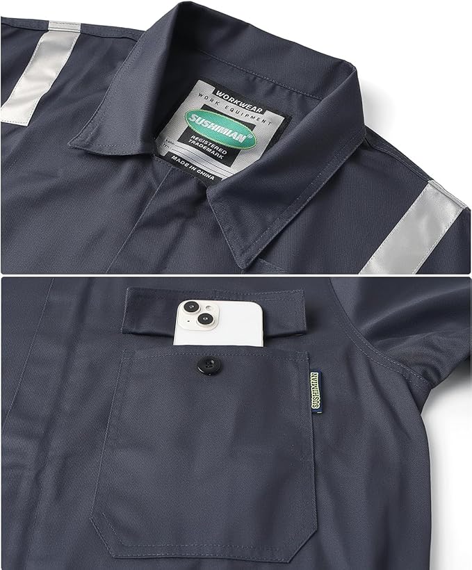 Men's Work Coverall High Visibility Overalls Mechanics Coveralls Workwear Jumpsuit with Multi Pockets