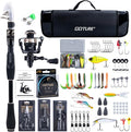 GOTURE Telescopic Fishing Rod and Reel Combos, Carbon Fiber Travel Fishing Pole, 9+1 BB Spinning Reel, Saltwater Freshwater Fishing Gear Kit with Braided Line, Lures, Carrier Bag for Bass Trout