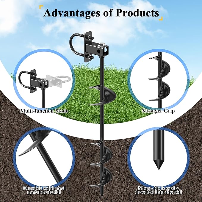 Ground Anchors Screw in,16" Set of 4 Multi-Purpose Trampoline Stakes,Heavy Duty Earth Anchors,Mobile Home Anchors-Storage Shed Anchor Kit-Playset Swing Set Anchors for Fence,Carport,Garden
