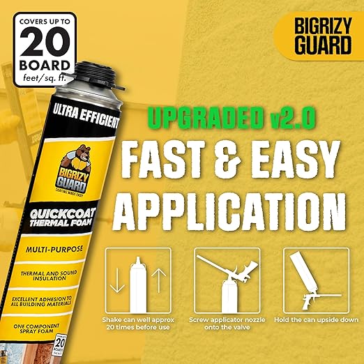 UPGRADED v2.0 Closed Cell Spray Foam Insulation - 32.8 oz Can, DIY Wide Polyurethane Expanding Sealant for Garage Door, Attic, Covers 360 Board Feet (18 Pack, Gun & Cleaner Not Included)