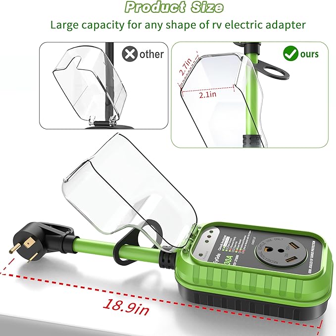 EyGde RV Surge Protector 30 Amp, RV Circuit Analyzer with Waterproof Cover, RV Accessories Power Voltage Protection Guard for Camper Travel Trailers