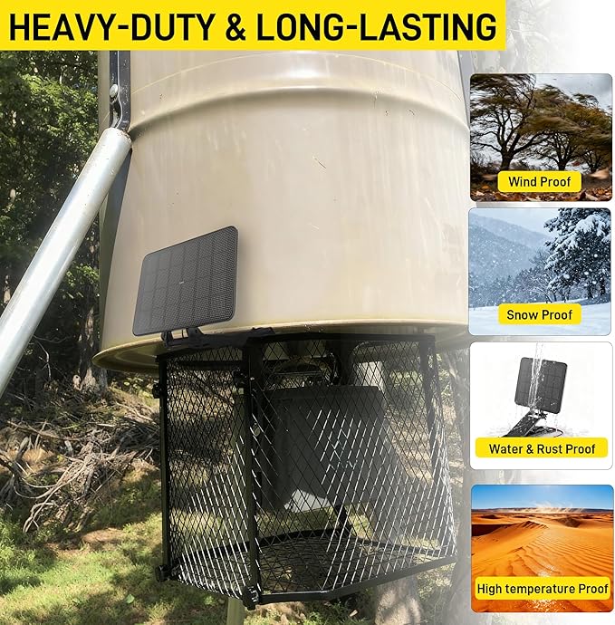 SUNAPEX Solar Panel for Deer Feeder: 12V 2.4W ETFE Waterproof Solar Battery Charger with Indicator Light, Adjustable Mounting Bracket for Game Feeder Timer, Rechargeable Batteries, Camera
