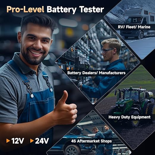 FOXWELL BT705 PLUS Car Battery Tester 24V 12V Load Tester, 100-2000CCA Automotive Alternator Tester Digital Cranking Charging System Tester for Car Truck Marine ATV, Upgraded of BT705