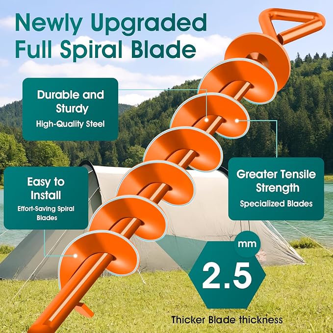 Ground Anchors Screw in, Heavy Duty Ground Trampoline Stakes High Wind Tent Stakes for Tent, Trampoline, Gazebo, Carport, Trap Anchor, Canopies, Swing Set