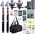 Goture Fishing Rod and Reel Combos-2PCS Telescopic Fishing Pole+2PCS Pre-Loaded Spinning Reels with Carrier Bag,1.8M-2.7M Telescopic Rod Reel Kit for Starter Travel Saltwater Freshwater,Gifts for Men