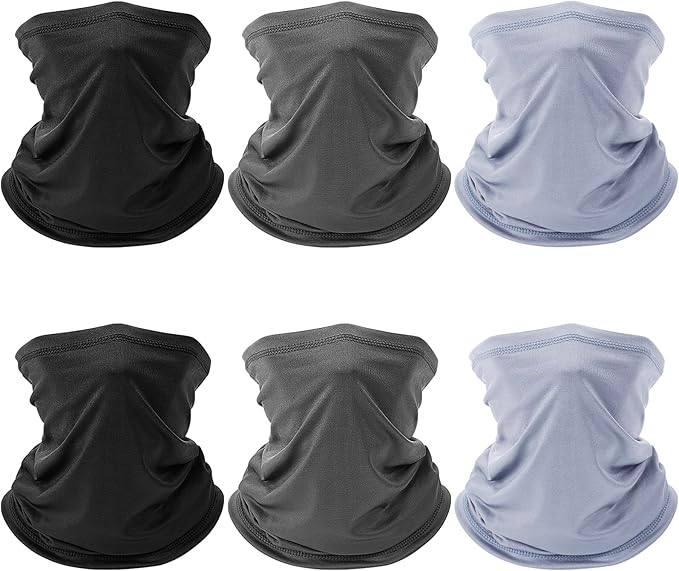 6 Pack Neck Gaiter for Men Women Gator Summer UV Dust Mask Cooling Neck Gaiters Face Cover for Sun Protection Scarf Bandana