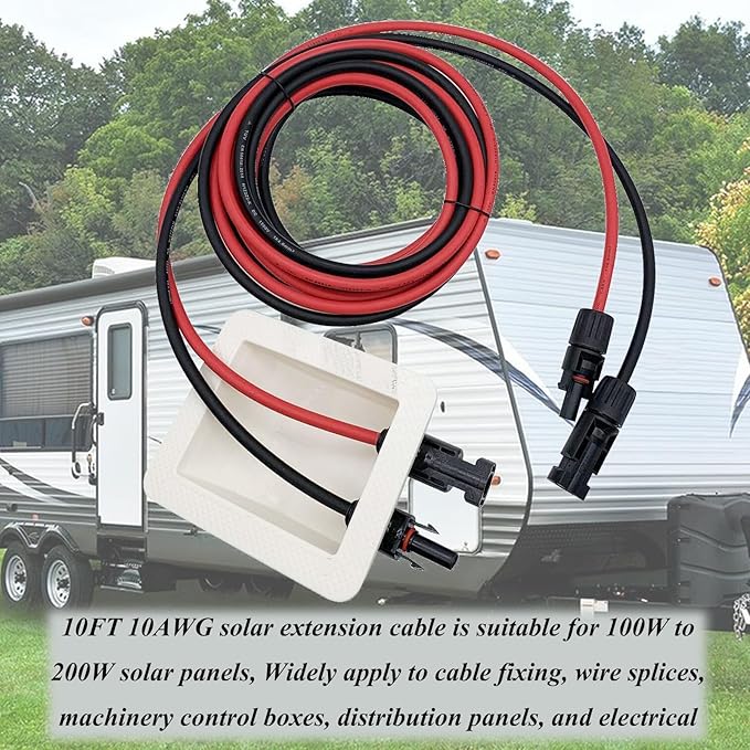 Solar Cable Entry Gland Entry Housing Solar Junction Box Fits for RV,Vehicles, Boats,Camper,Through RV Roof Solar Entry Housing with 10Ft 10AWG Solar Extension Cable(White Entry Gland 3m)