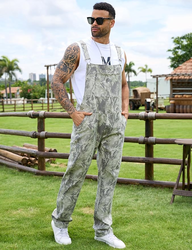 Camo Bibs Overalls for Men Adjustable Straps Work Utility Coveralls Camouflage Jumpsuit