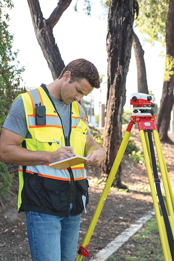 Kishigo Premium Black Series Men's Surveyors Vest S5002, Class 2 Hi-Vis, 10 Pockets, Zipper, Durable Webbing, ANSI/ISEA 107