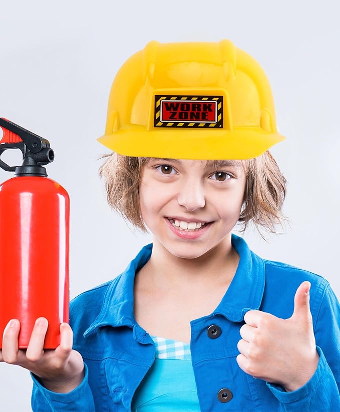 2 Pcs Kids Plastic Hard Hat Yellow Construction Worker Hat Construction Helmet Toy for Boys Girls Role Play Dress Up Costume Accessories