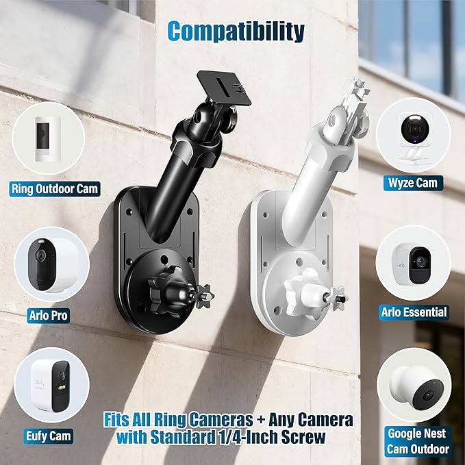 2-in-1 Wall and Pole Mount for Ring Cameras | Compatible with Ring Spotlight Cam Pro/Plus, Stick Up Cam & Solar Panels | Universal 1/4 Inch Screw for Arlo, Eufy, Wyze and More Cameras & Solar Chargers