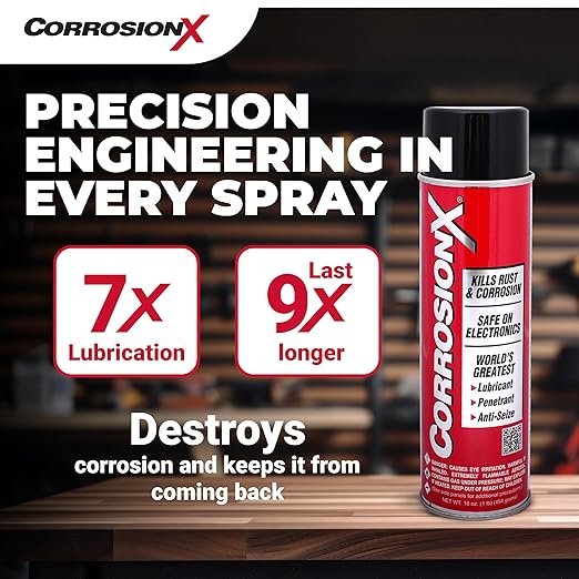 CorrosionX Rust Inhibitor, Industrial-Strength Dielectric Corrosion Prevention, Lubricant & Penetrant for Marine, Automotive, Electronics & RV Use, Protects Bolts, Cables, Engines, 16oz Trigger Spray
