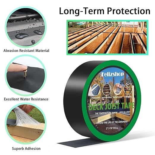 Joist Tape,2" X 50' Butyl Deck Joist Tape,Waterproof Joist Tape for Decking,Deck Joist Flashing Tape for Deck Joists,Wood Beams Building Joists(16 Rolls)