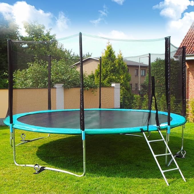 Ground Anchors Screw in 16Pcs, Trampoline Stakes Anchors with Straps Resistant High Wind, Earth Anchor for Swing Set, Tent, Trampolines, Carport, Canopies(16x15in)