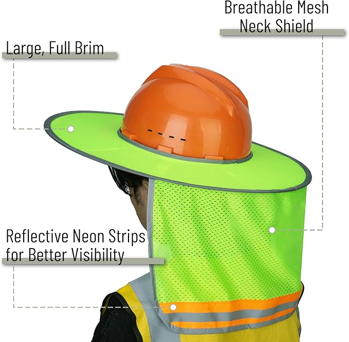 UNCO- Hard Hat Sun Shield, 3 Pack, Green, Full & Standard Brim Mesh Sunshade High Visibility Reflective, Hard Hat Accessories