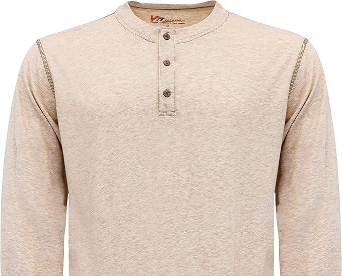 VATRENUS FR Shirts 4oz Lightweight Flame Resistant Henley 100% Cotton Men's Pre-Washed Fire Retardant Base Layer