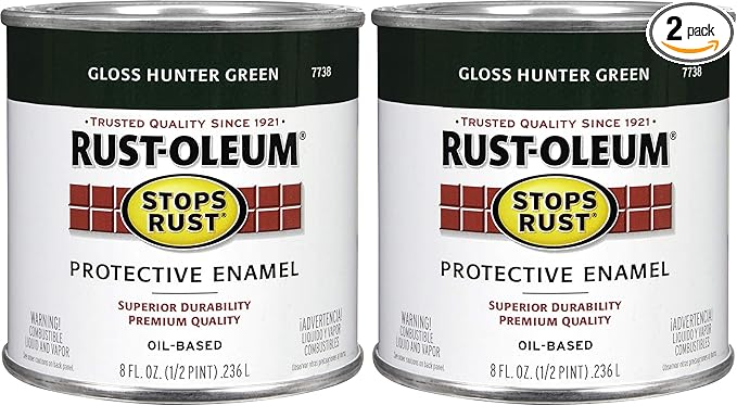 Rust-Oleum 7738730 Stops Rust Brush On Paint, Half Pint, Gloss Hunter Green, 8 Fl Oz (Pack of 2)