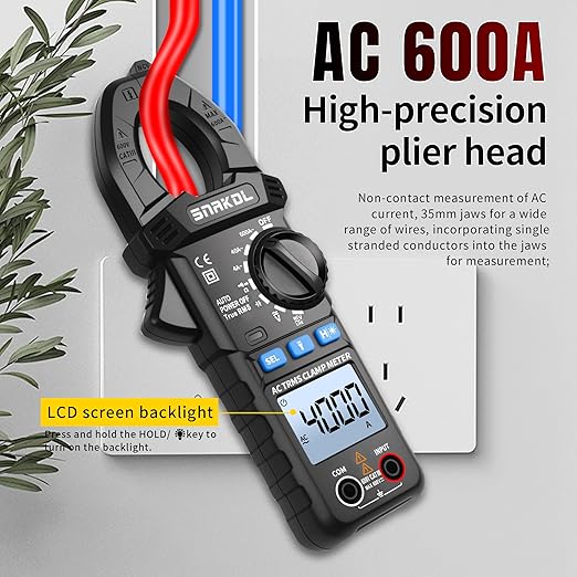 Digital Multimeter Tester 4000 Counts Amp Clamp Meter with 35mm Jaws for AC/DC Voltage and AC Current Meter, Resistance, Diode Capacitance, Continuity, Frequency, NCV Auto-Ranging